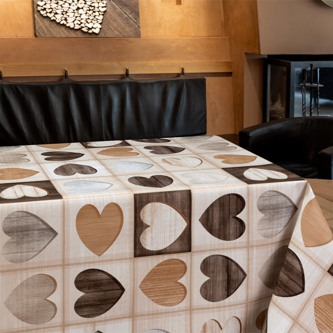 Wooden Hearts – voksduk med hjerter i trelook