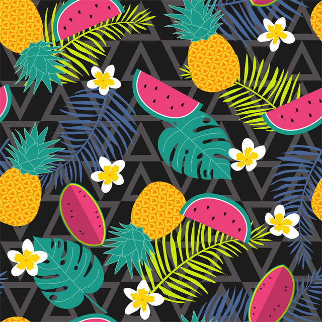 Caribbean Summer, Sort - Sommervoksduk med frukt og blomster