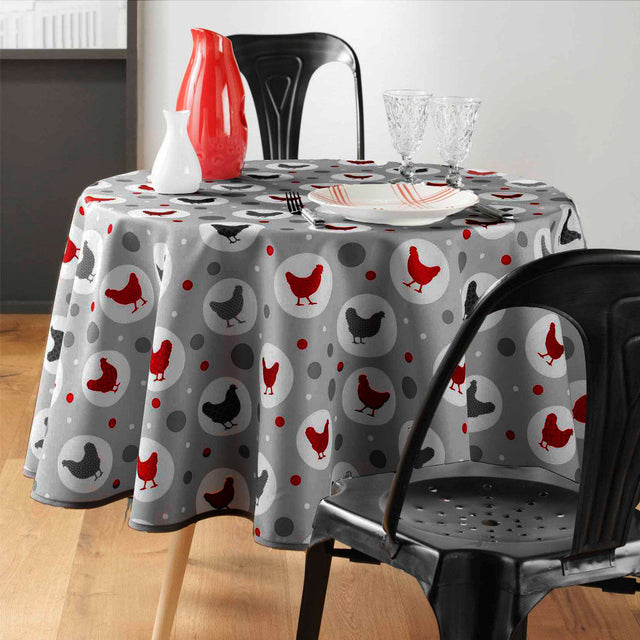 Suzette Grey - Ø 180 cm, rund bordduk med flekkavvisende behandling