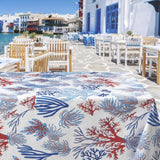 Amøbeeventyr – fargerik voksduk i blå og rødlige nyanser