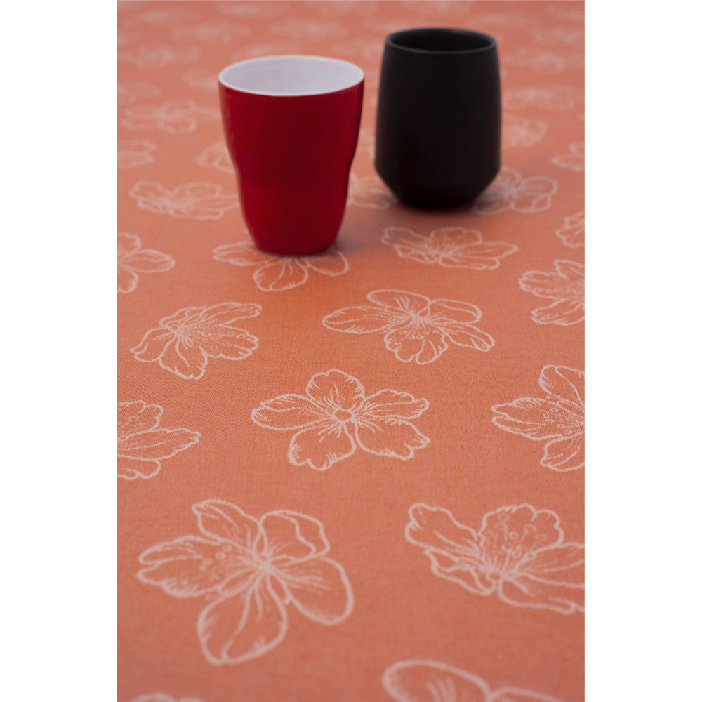 Adalis Orange – Damaskvevd akrylduk med strekblomst, 140 cm