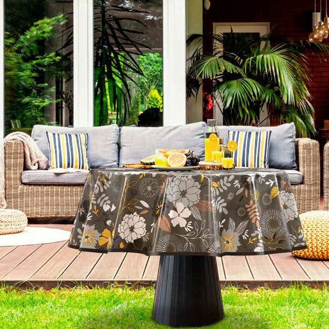 Vakkert blomsterflor - Voksduk med blomster på mørk bunn