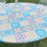 Skønne Kakler Lyserosa - Rund voksduk med strikk