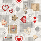 Amour Red - Voksduk med hjerter og romantiske detaljer mønster