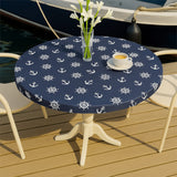 Ancora Maritim – Akrylduk i mørkeblå med anker og skipsrattmønster