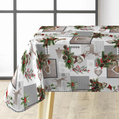 Ansel – Julevoksduk med reinsdyr og kanin i vinterlandskap hjørne