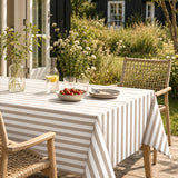 Aria Taupe/offwhite – Voksduk med striper i linlook