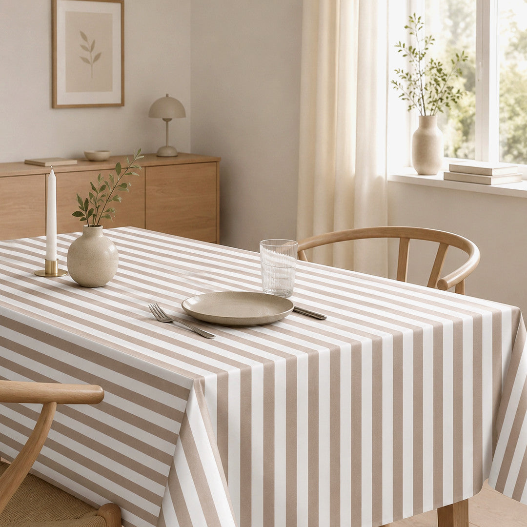 Aria Taupe/offwhite – Voksduk med striper i linlook