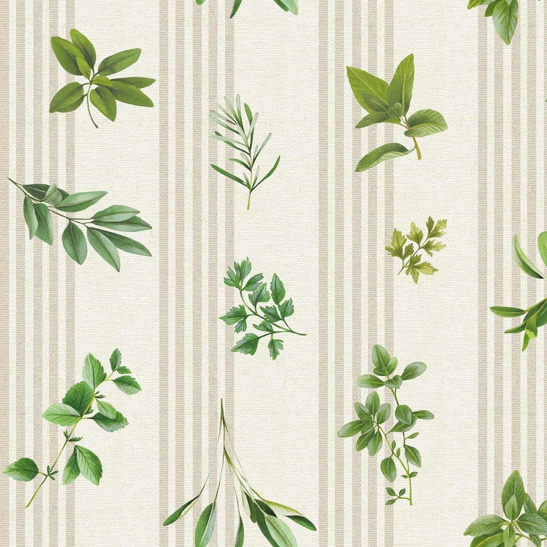 Aromates – Voksduk med glatt linlook og urtemotiv, mønster