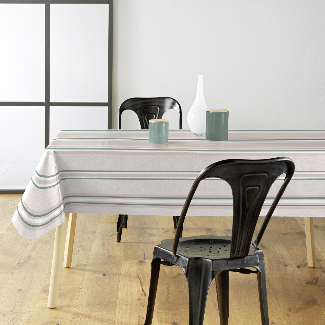 Biarritz Sage – Stripet voksduk med glatt linlook, miljø