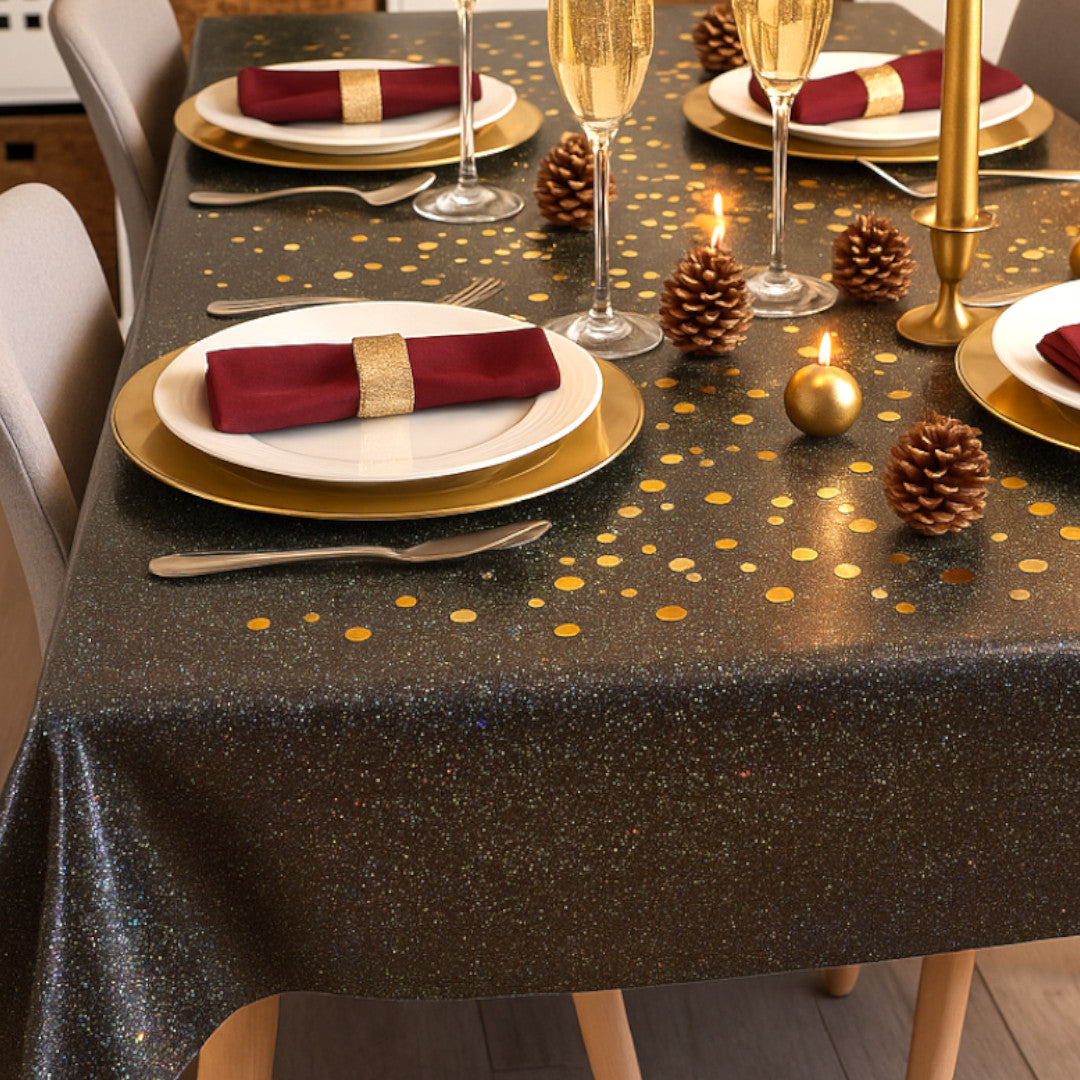 Black Rainbow – Svart voksduk med glimmereffekt, bord