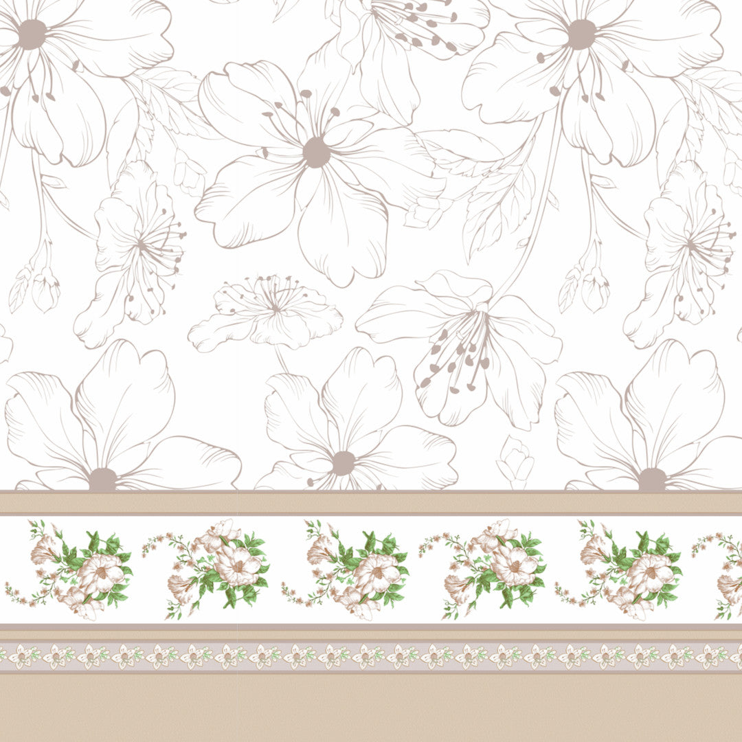Blomsterbånd – Cremefarget voksduk med blomsterbord, mønster