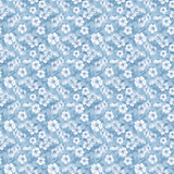 Blomsterflor Blå – Lett pregede voksduk med hvite blomster mønster