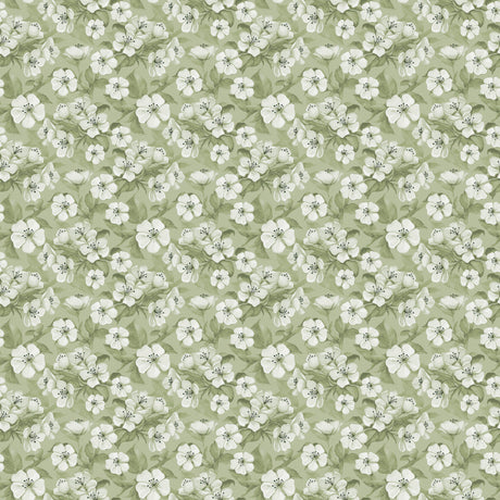 Blomsterflor Grønn – Lett pregede voksduk med hvite blomster mønster