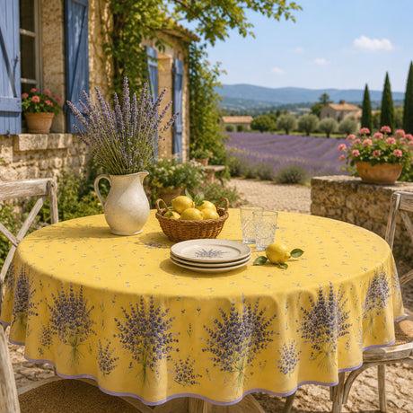 Bonnieux Gul - Rund akrylbelagt provence-duk Ø 180 cm, miljø