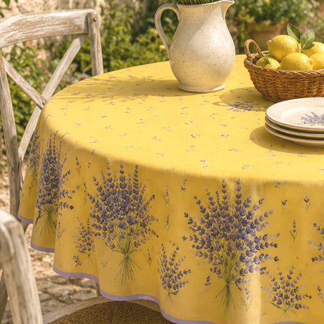 Bonnieux Gul - Rund akrylbelagt provence-duk Ø 180 cm