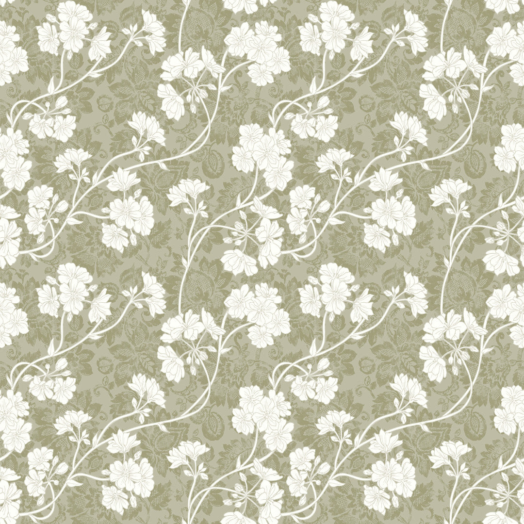 Botanic Green – Lett preget voksduk med blomster, mønster