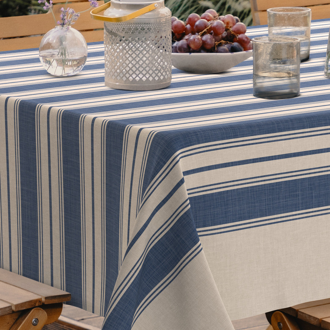 Bretonia, ekstra kraftig voksduk med blå striper, hjørne