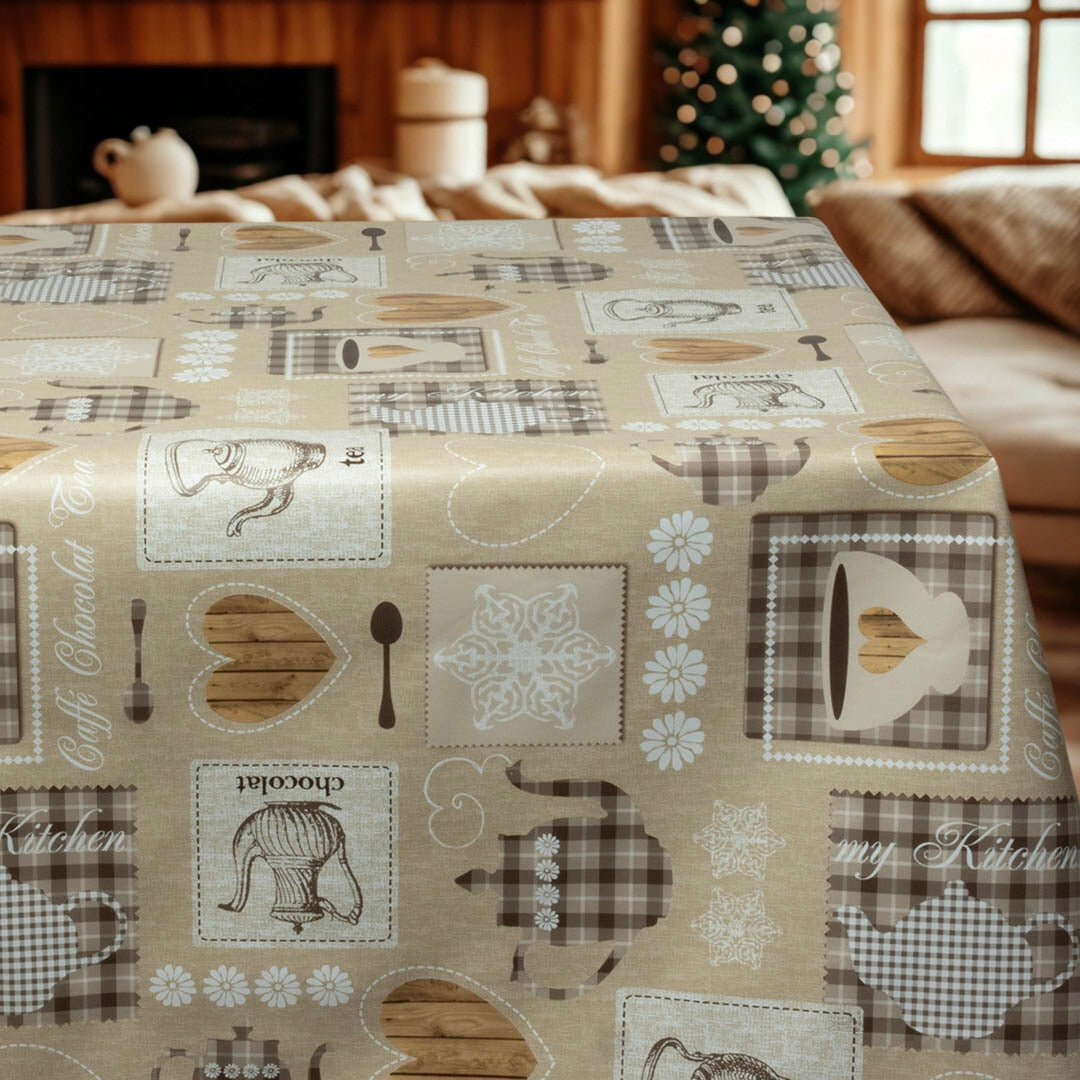Café Latte – Ekstra bred voksduk med kjøkkenmotiv 160 cm