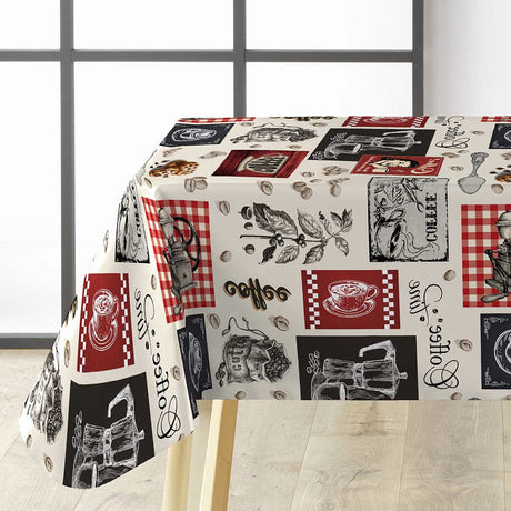 Café – Voksduk med kaffetema, perfekt for kafeer og kaffekos, hjørne