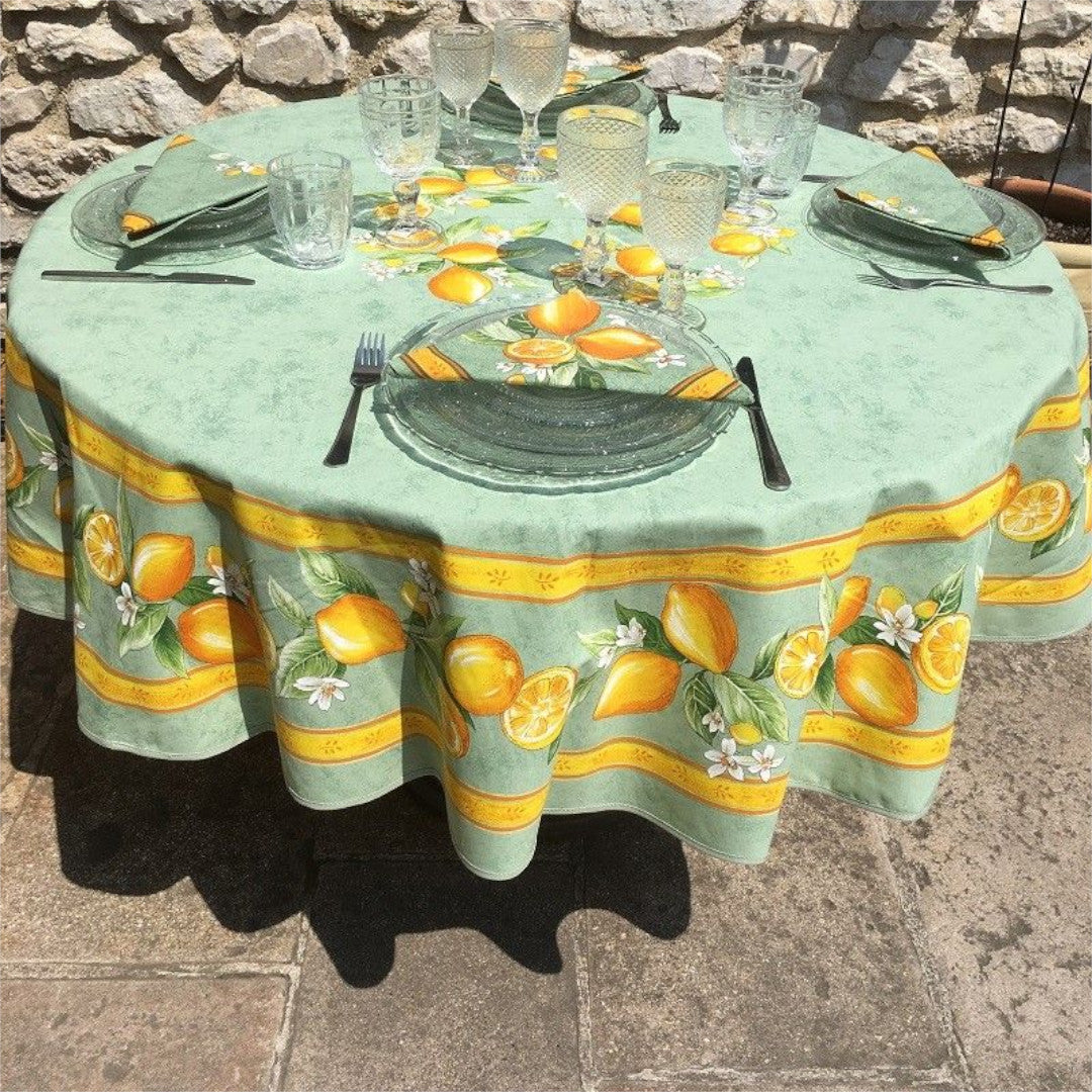 Citron Grønn - Rund akrylbelagt provence-duk Ø 180 cm