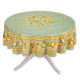 Sitron Grønn – Stor rund akrylbelagt provenceduk Ø 230, på bord