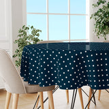 Classic Dot Blå – Rund voksduk med hvite prikker