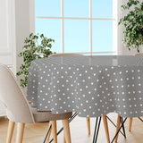 Classic Dot Grå – Rund voksduk med hvite prikker