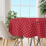 Classic Dot Rød – Rund voksduk med hvite prikker