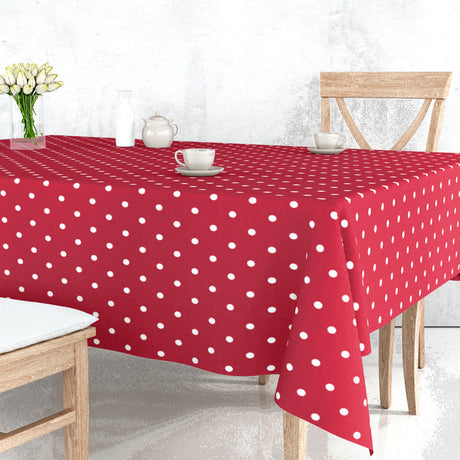 Classic Dot Rød – Voksduk med hvite prikker