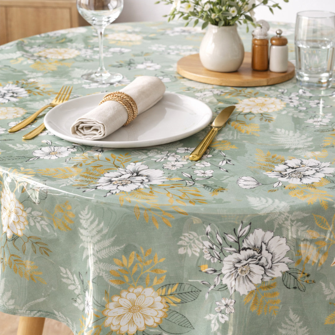 Claudie Sage Metallic – Voksduk med gulleffekt, rund