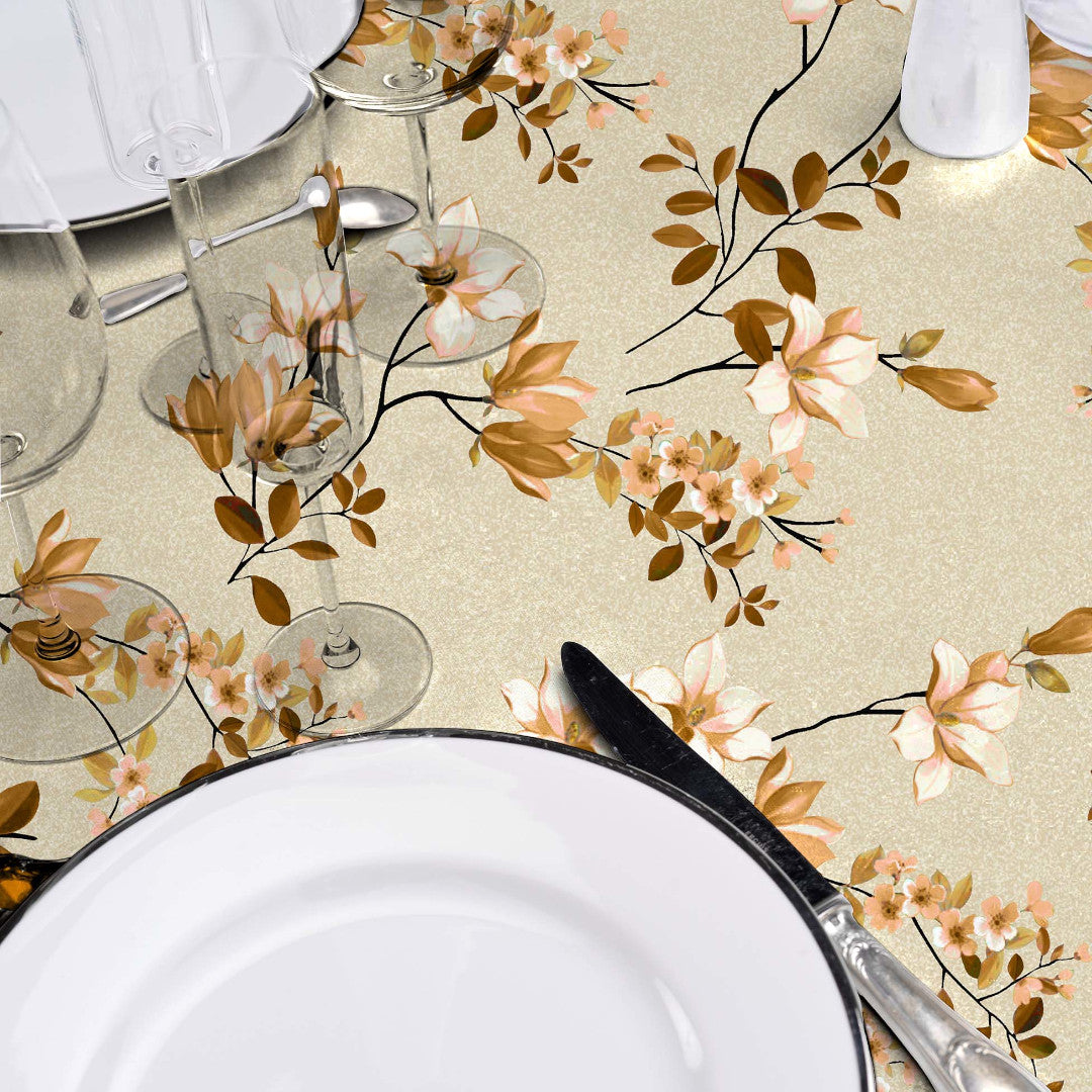 Clematite Ocre – Blomstrete voksduk med melert bunn, detaljer