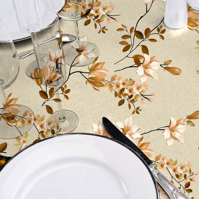 Clematite Ocre – Blomstrete voksduk med melert bunn, detaljer