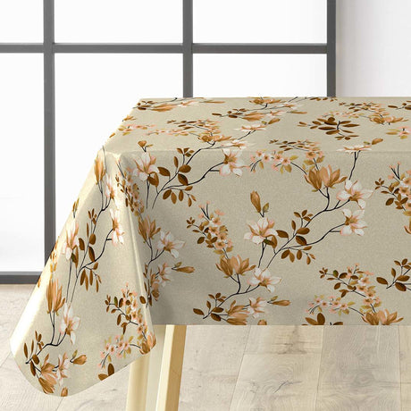 Clematite Ocre – Blomstrete voksduk med melert bunn, hjørne