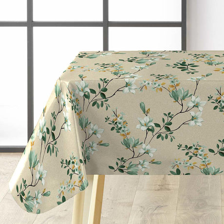 Clematite Vert – Blomstrende voksduk med melert bunn i varme toner, hjørne