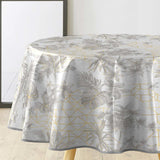 Coconut Metallic – Rund voksduk i grått med gulldetaljer Ø 155 cm