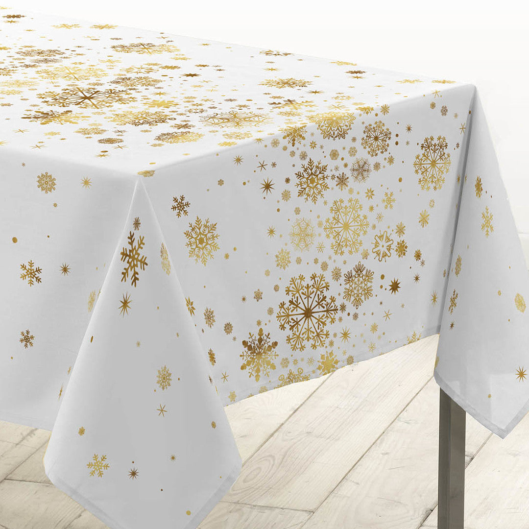 Constellation Hvit/Gull - juleduk med metalltrykk 150 x 300 cm hjørne