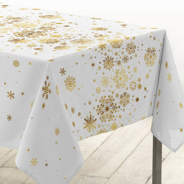 Constellation Hvit/Gull - juleduk med metalltrykk 150 x 300 cm hjørne