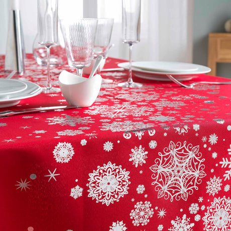 Constellation Snehimmel rød – Juleduk med flekkavvisende behandling, 150 x 300 cm