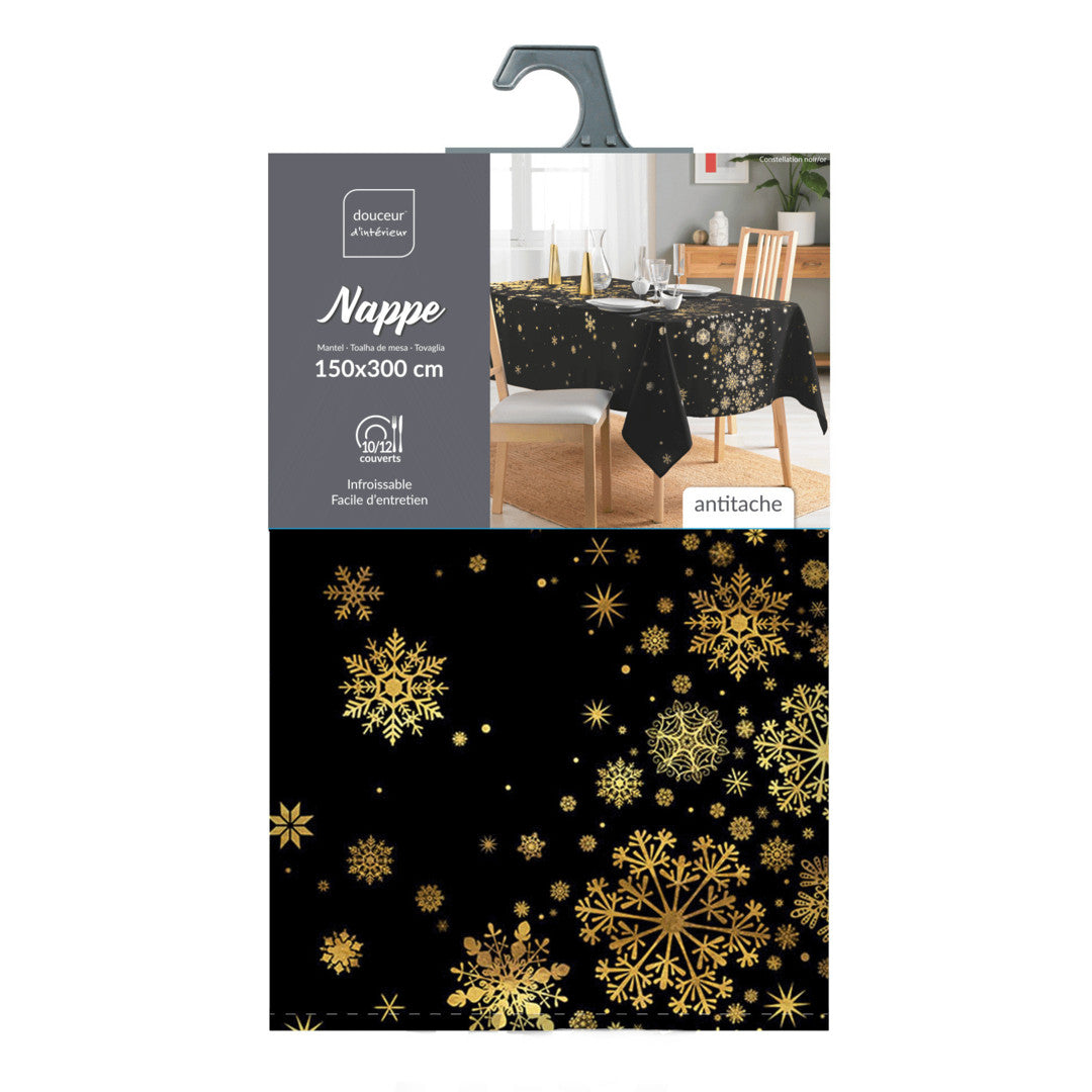 Constellation Sort/Gull - juleduk med metalltrykk 150 x 300 cm pakning