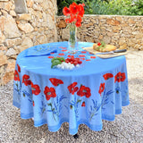 Coquelicot Blå - Rund akrylbelagt provence-duk Ø 180 cm