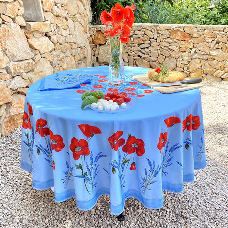 Coquelicot Blå - Rund provence-duk Ø 180 cm