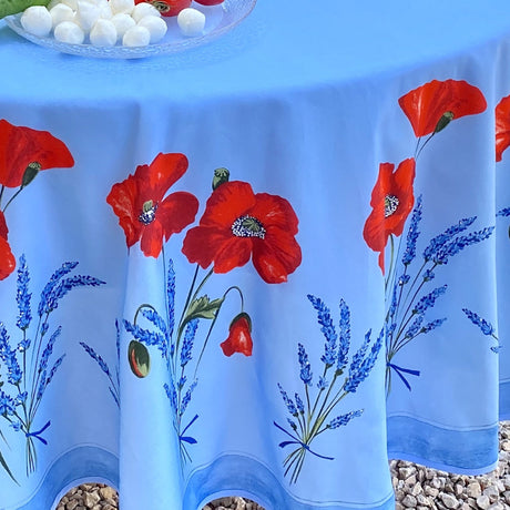 Coquelicot Blå - Rund provence-duk Ø 180 cm, nærbilde