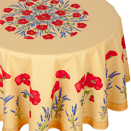 Coquelicot Lavande Gul – Rund provenceduk Ø 180 cm, nærbilde