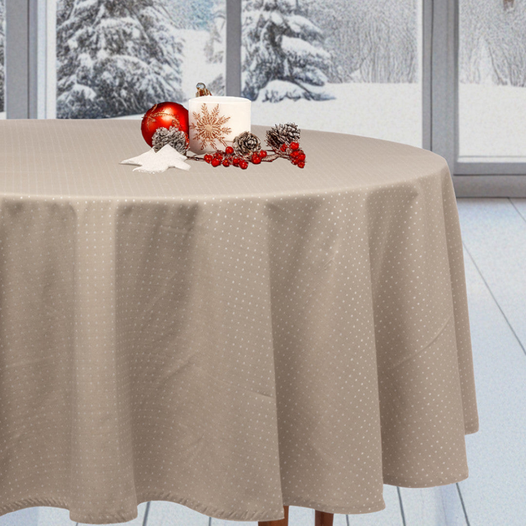 Dotea Beige - Rund damaskduk med prikker Ø 160 cm miljø jul