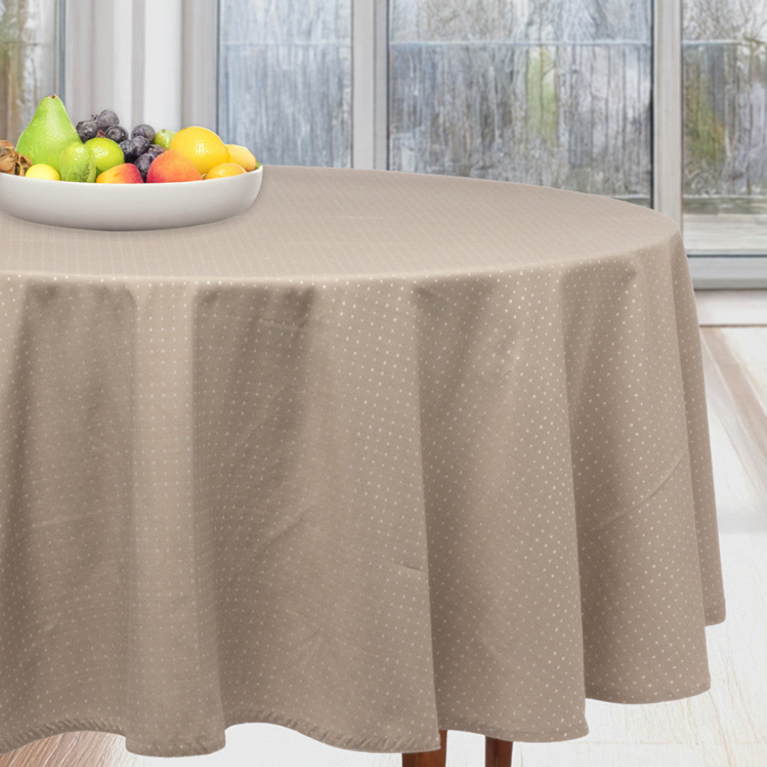 Dotea Beige - Rund damaskduk med prikker Ø 160 cm miljø