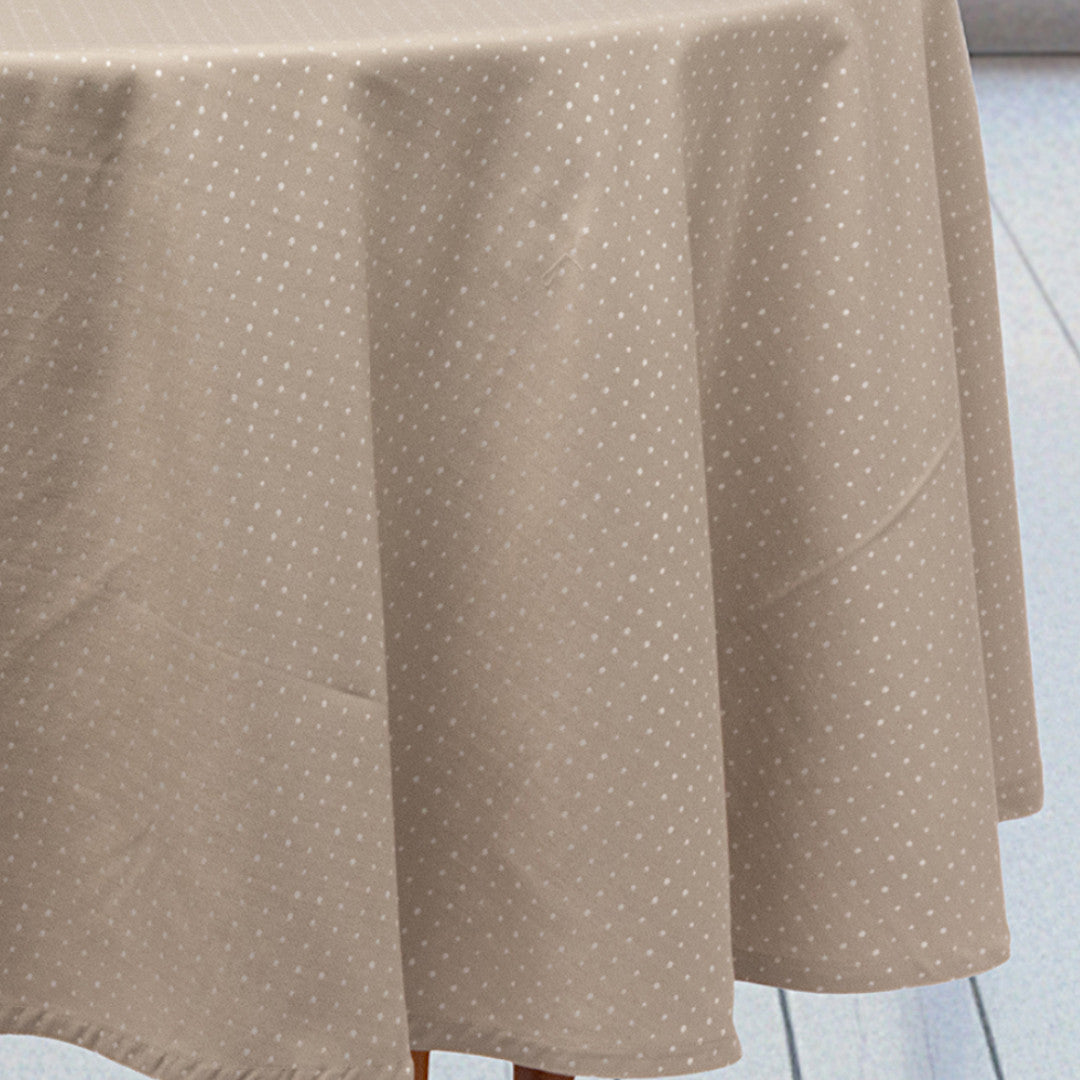 Dotea Beige - Rund damaskduk med prikker Ø 160 cm mønster