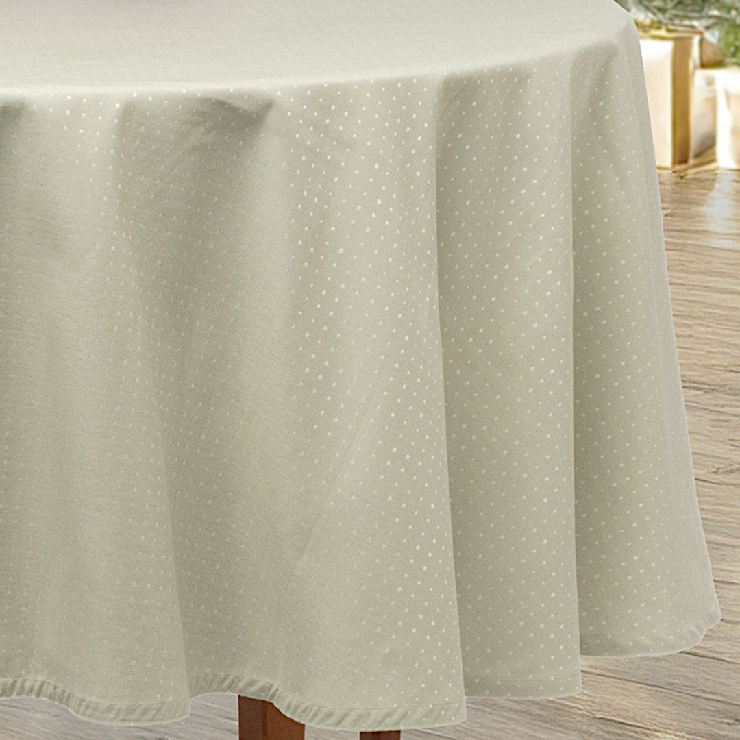 Dotea Sage - Rund damaskduk med prikker Ø 200 cm mønster