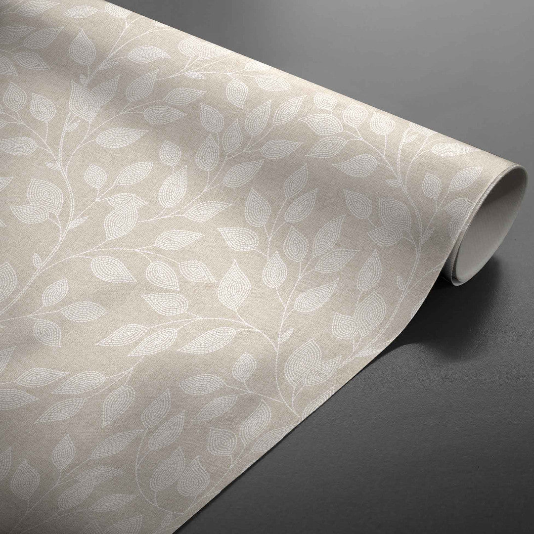 Duchesse – Voksduk med glatt linlook og elegant bladmønster, rulle