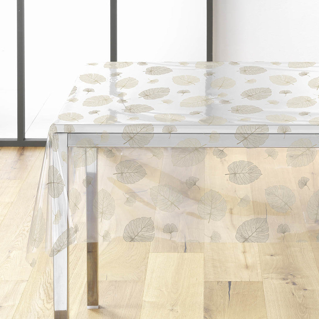 Elitis Skyggeblad – Gjennomsiktig voksduk med fine, lyse blader i naturlig strektegning, hjørne